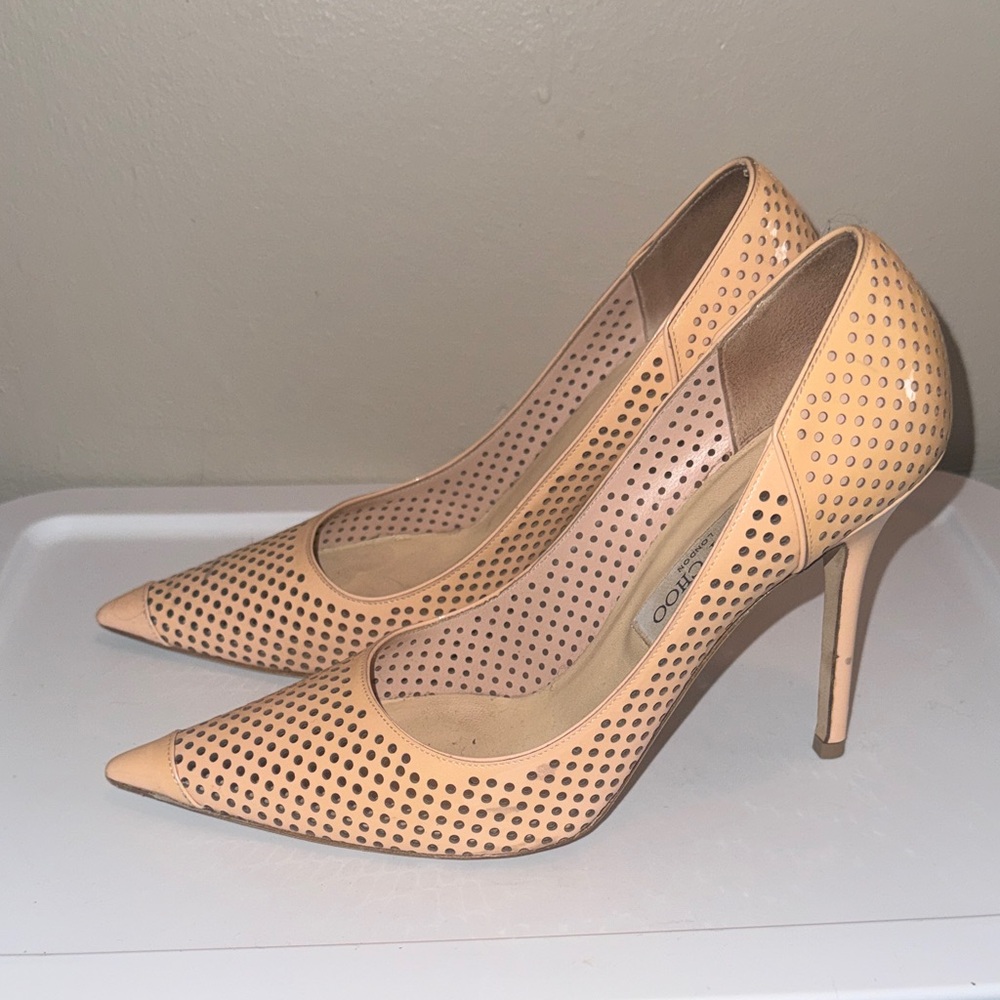Jimmy Choo Perforated Nude Heels - Picture 3 of 16